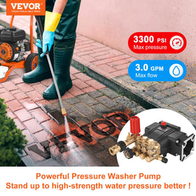 VEVOR triplex pump 3/4 shaft close-up showing robust engineering