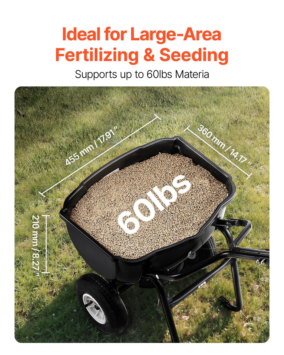 VEVOR Walk Behind Spreader 8-inch tires tackle uneven terrain with ease