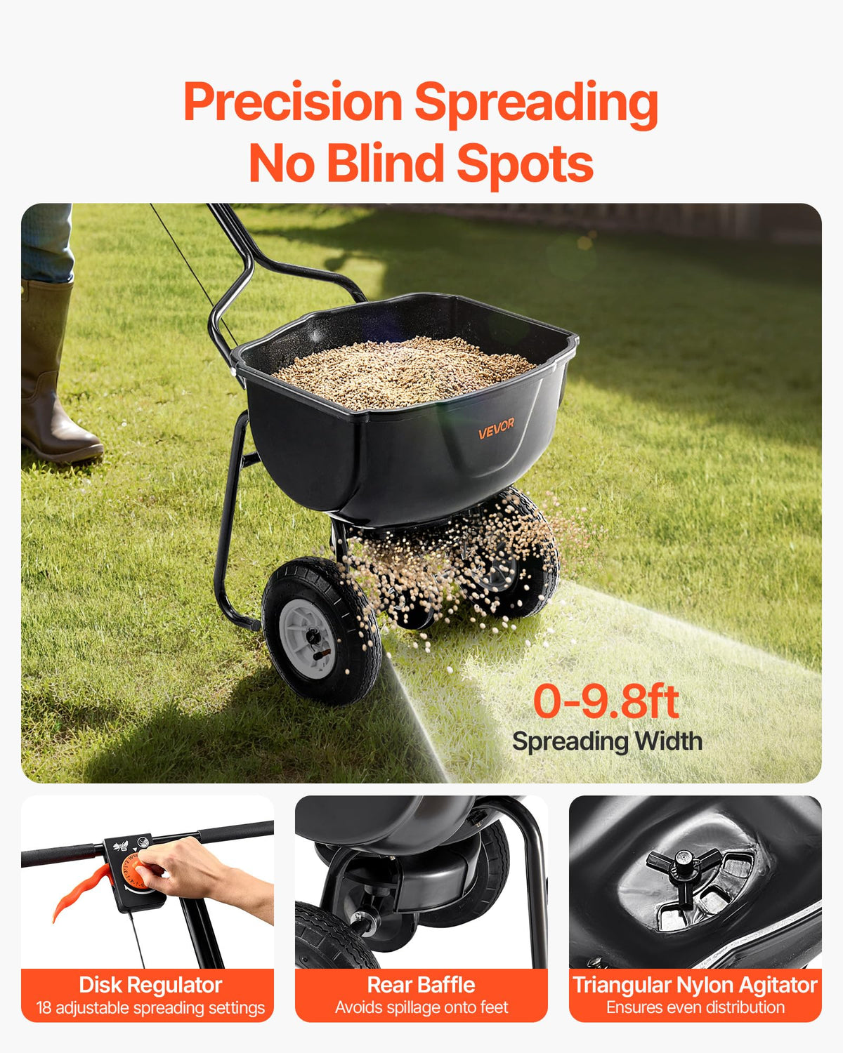 VEVOR Walk Behind Spreader with disc pellet controller enables precise release