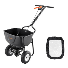VEVOR Walk Behind Spreader front view shows a sturdy frame for durable lawn care