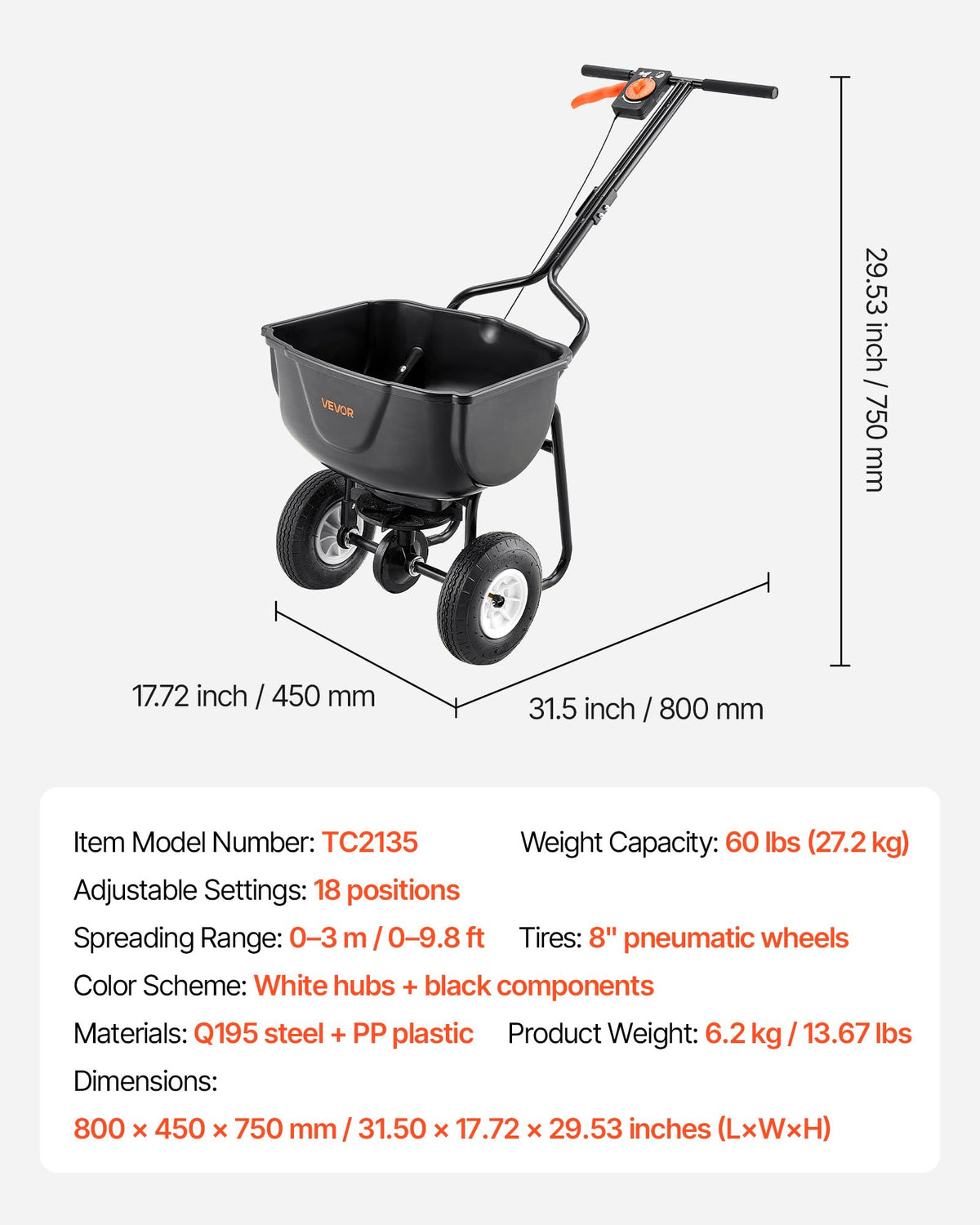 VEVOR Walk Behind Spreader wide spread width for various yard sizes