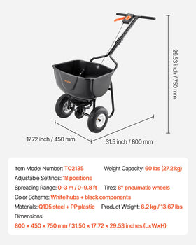 VEVOR Walk Behind Spreader wide spread width for various yard sizes