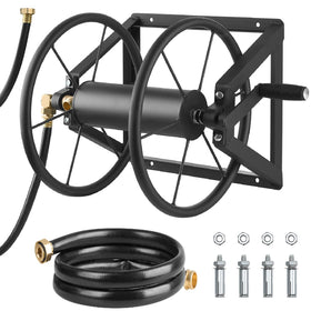 VEVOR wall-mounted hose reel stores 200 ft of hose for large outdoor spaces