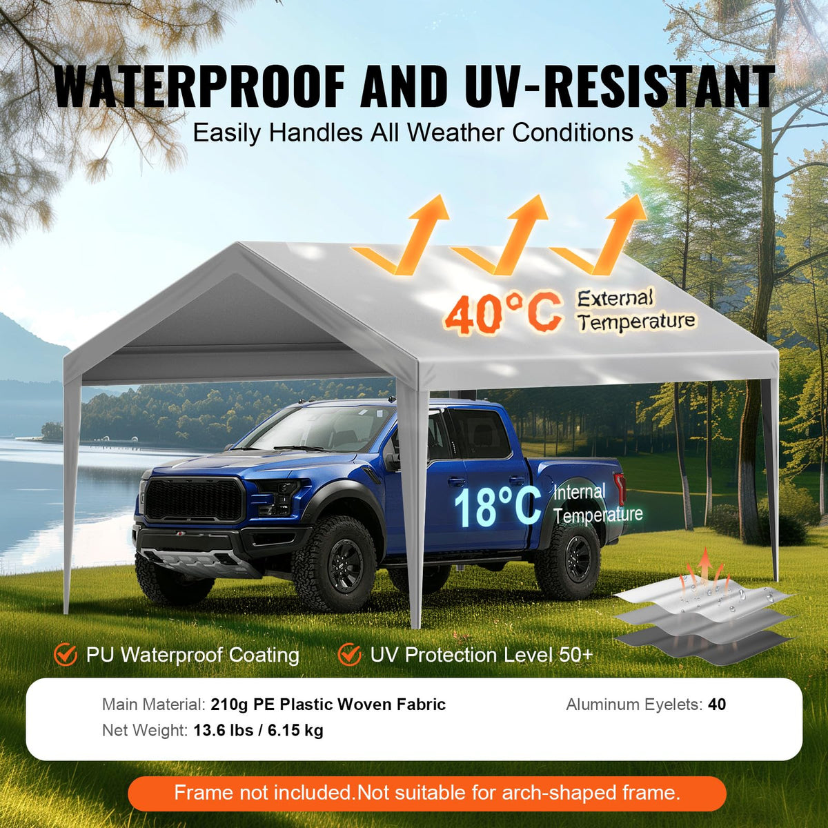 VEVOR waterproof and UV-coated canopy top protects from rain and sun
