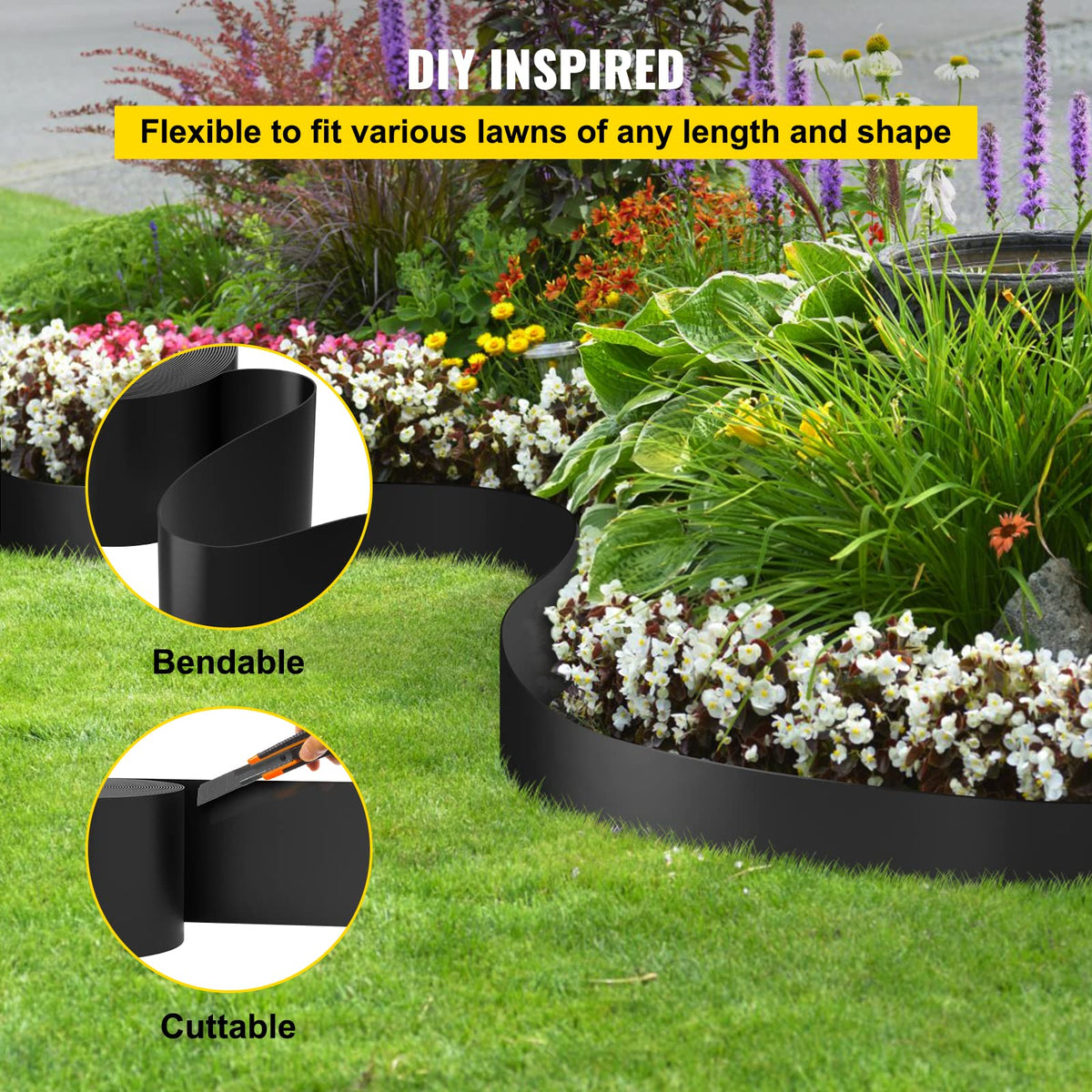 VEVOR weed barrier edge keeps mulch and soil contained around borders.