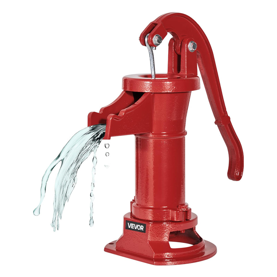 VEVOR Well Hand Pitcher Pump exterior red for decorative garden charm and reliable water pumping.