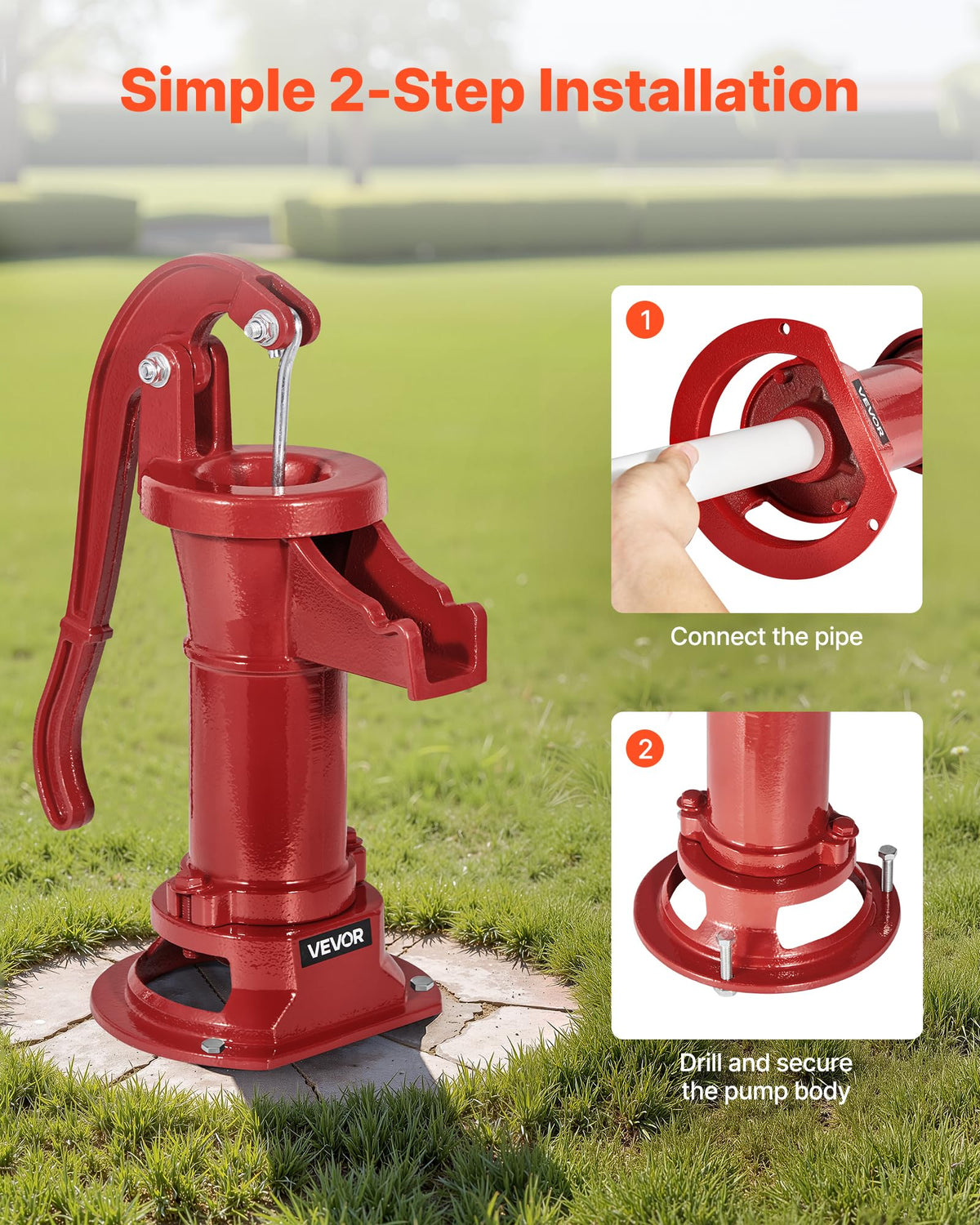 VEVOR Well Hand Pitcher Pump labor-saving handle designed for smooth, comfortable pumping.