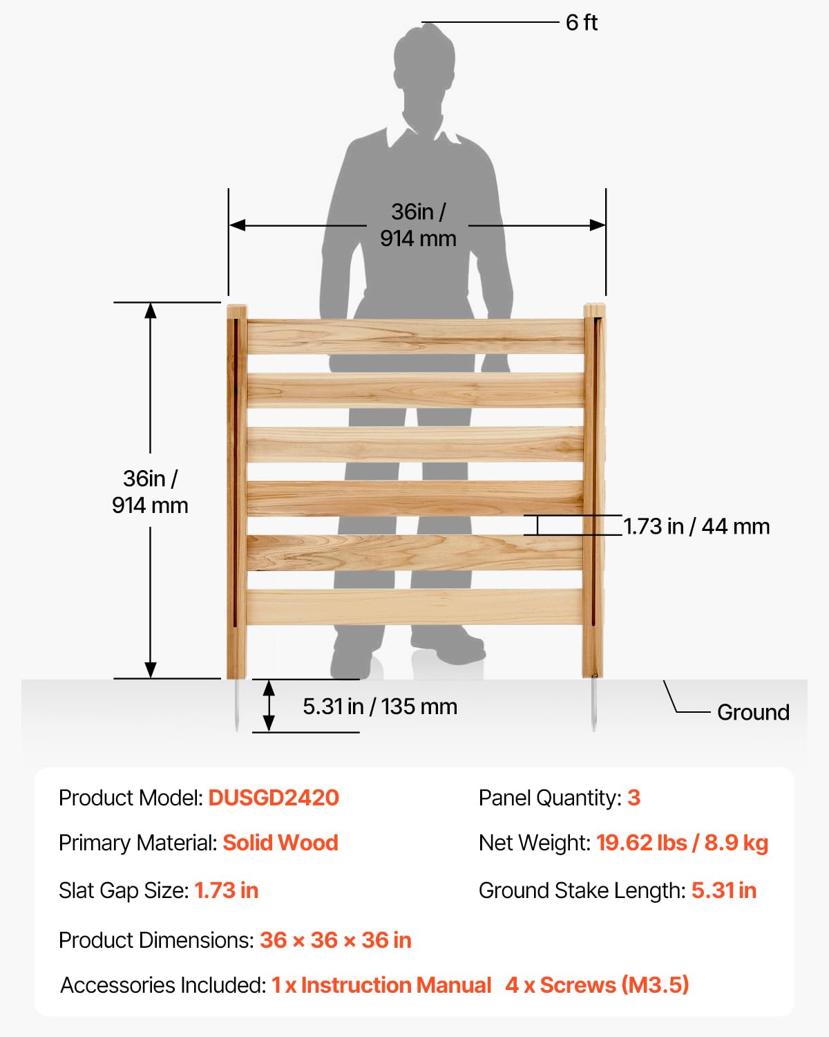 VEVOR three-panel fence features tenon joints for easy spacing without drilling.