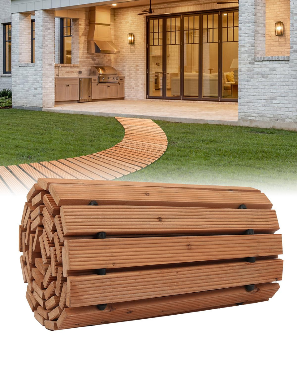 VEVOR wooden garden pathway roll-out 8ft-17in, adds visual appeal and keeps dirt away.