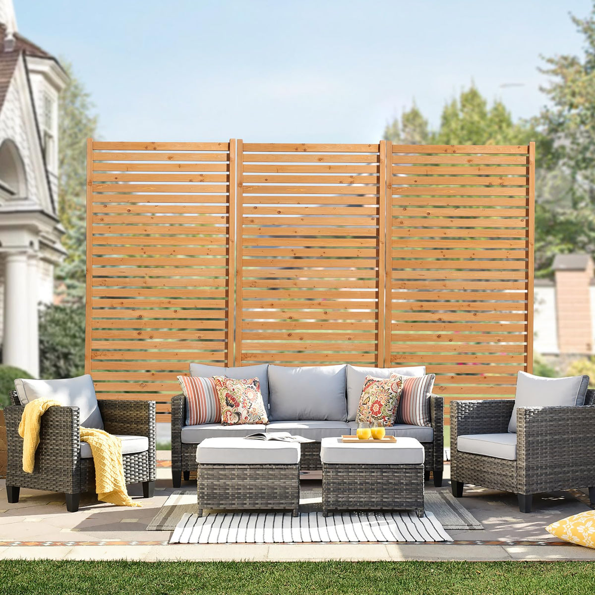 VEVOR wooden privacy screen front view provides stylish privacy for balcony spaces.