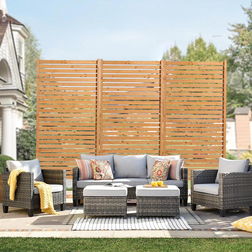 VEVOR wooden privacy screen front view provides stylish privacy for balcony spaces.
