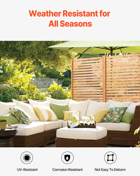 VEVOR wooden privacy screen in garden demonstrates outdoor divider functionality.