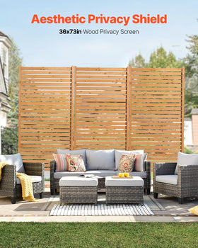 VEVOR wooden privacy screen side view highlights slim slats and built-in stability.