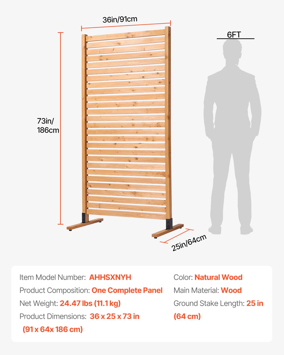 VEVOR wooden privacy screen with top crossbars highlights sturdy construction.