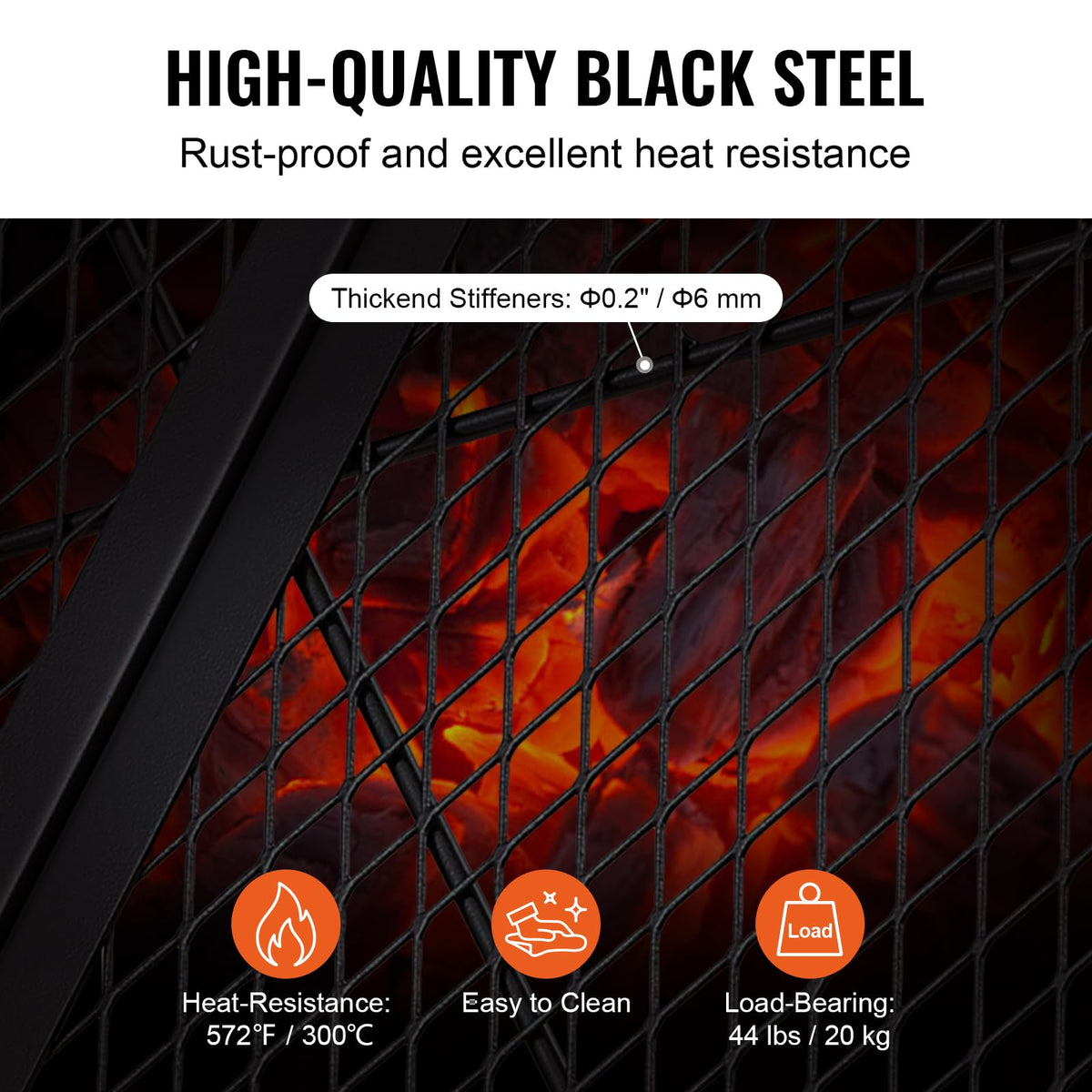 Diamond-mesh surface of VEVOR X-Marks grate for even heat