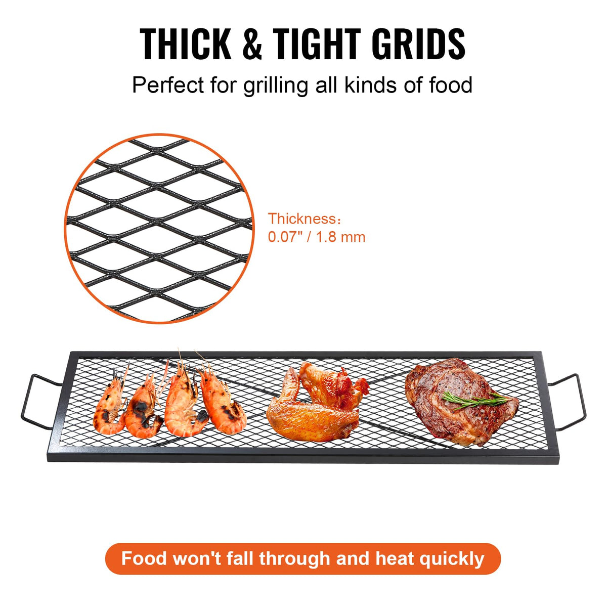 Grate with integrated handles for easy transport and quick setup