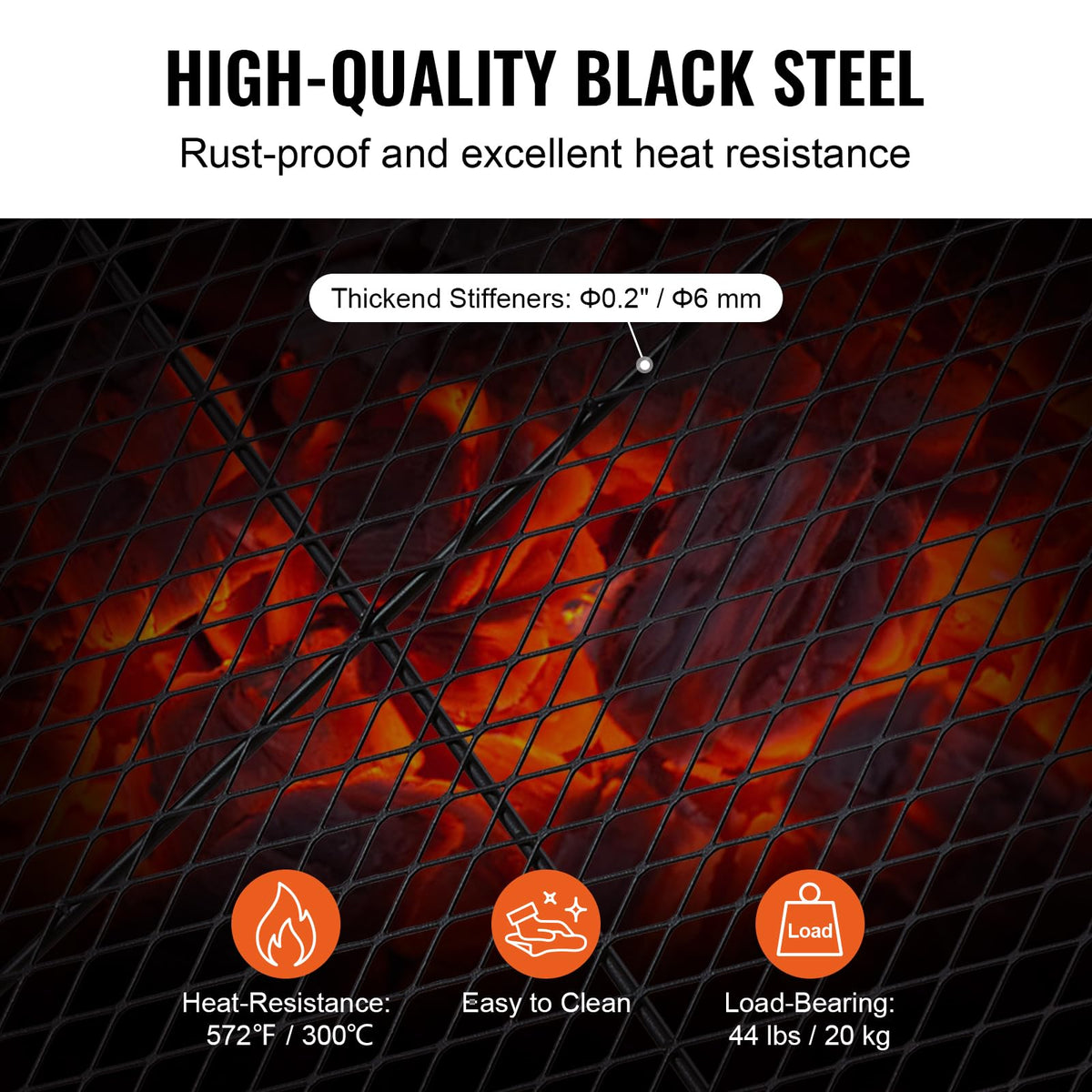 VEVOR X-Marks heavy-duty steel construction withstands open-fire use