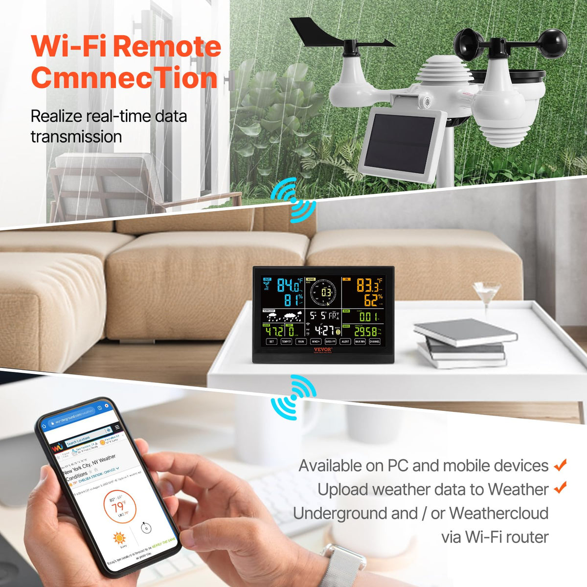 Wi-Fi connection enables remote weather data on your smartphone