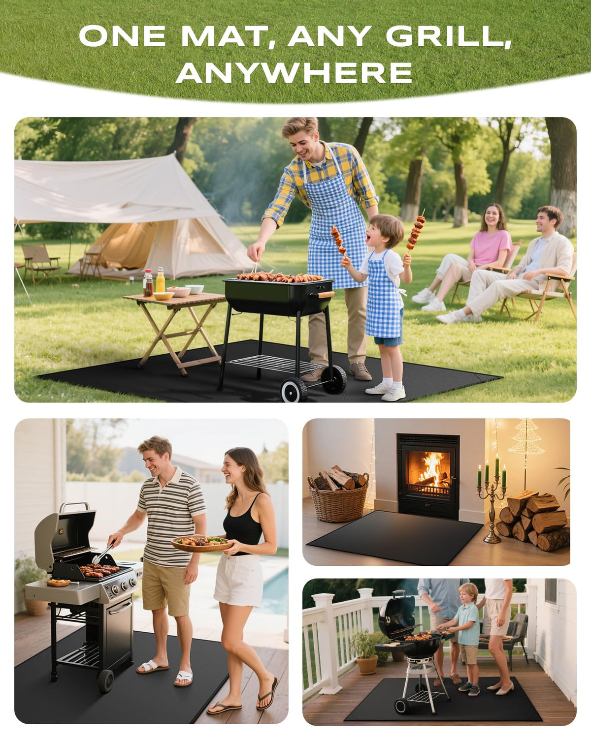 Vewaci multipurpose mat protects decks, lawns, patios during grilling adventures.
