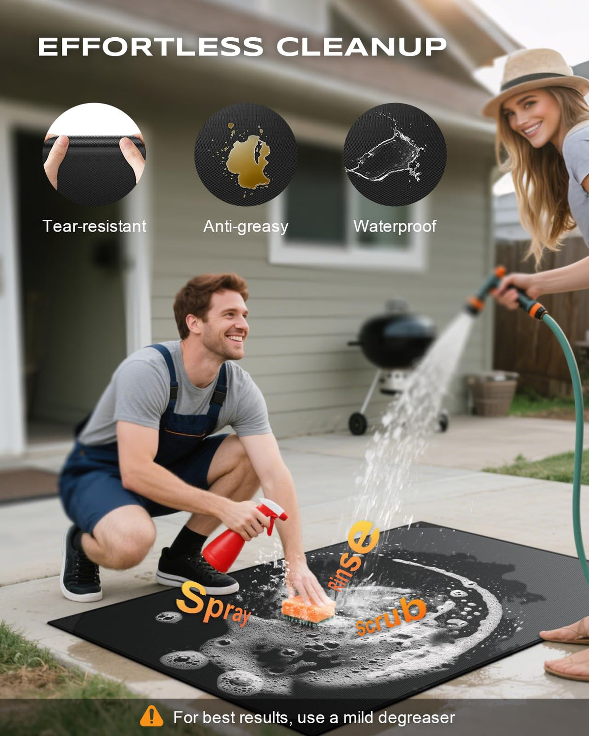 Vewaci mat placed under various grills for versatile protection