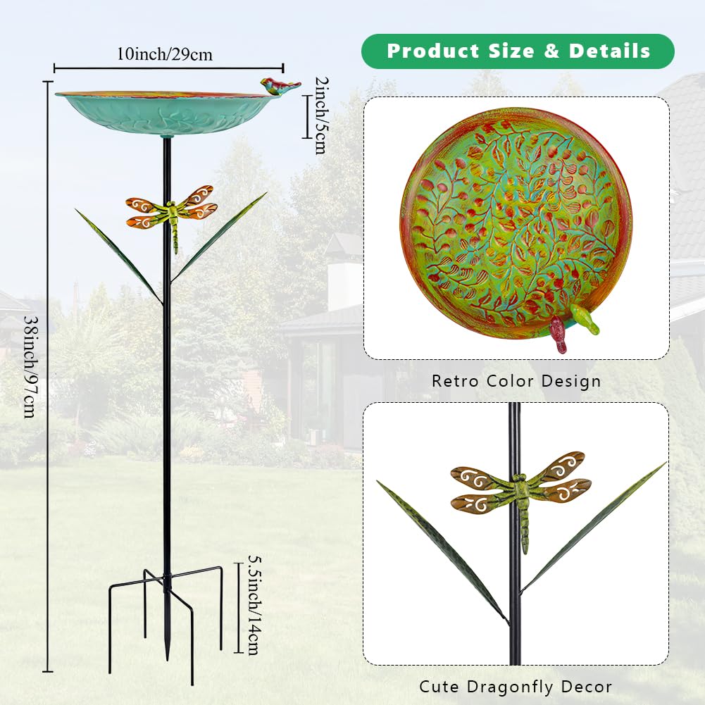 VEWOGARDEN bird bath features dragonfly and leaves for a lively garden accent.