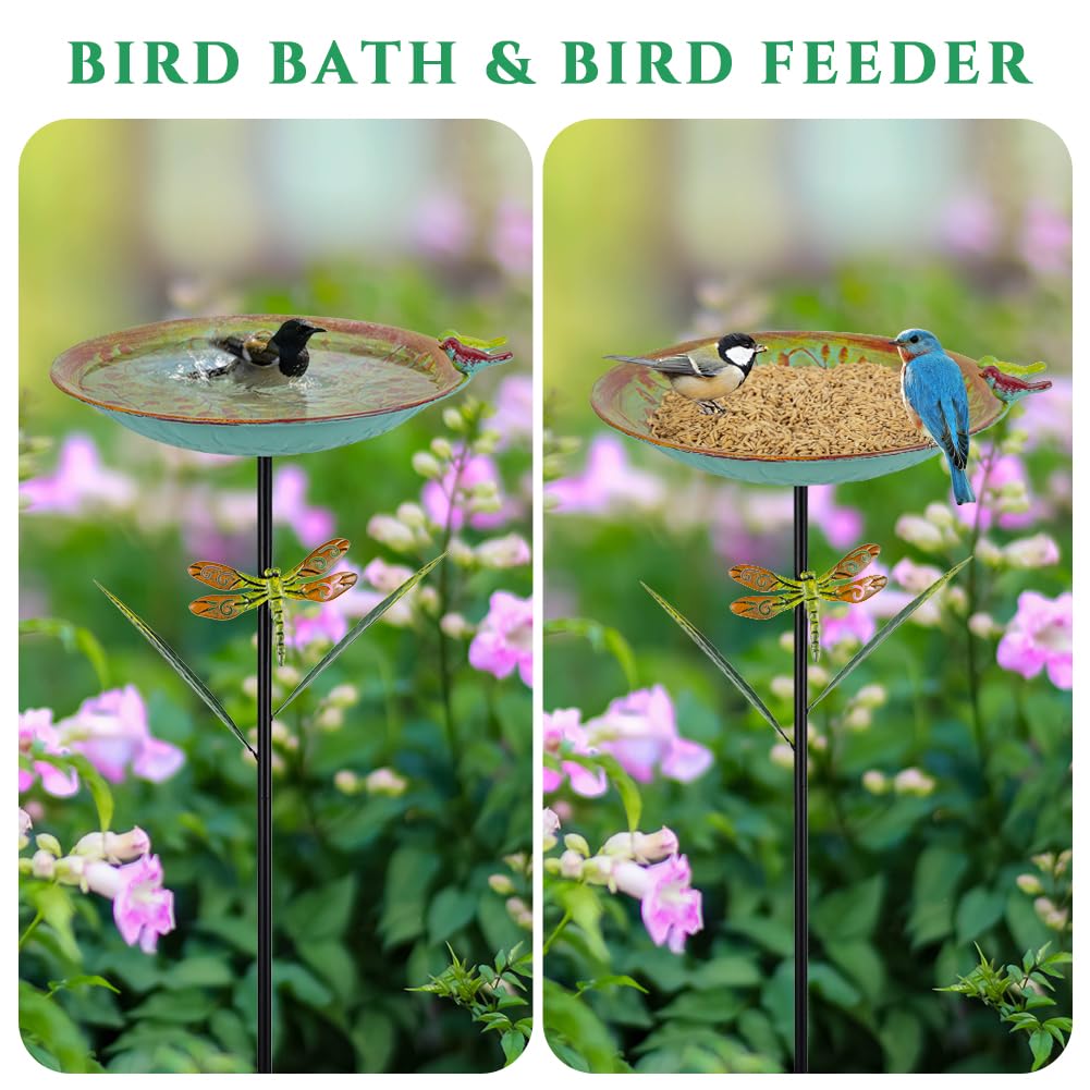 VEWOGARDEN bird bath with two birds on rim draws songbirds to your yard.
