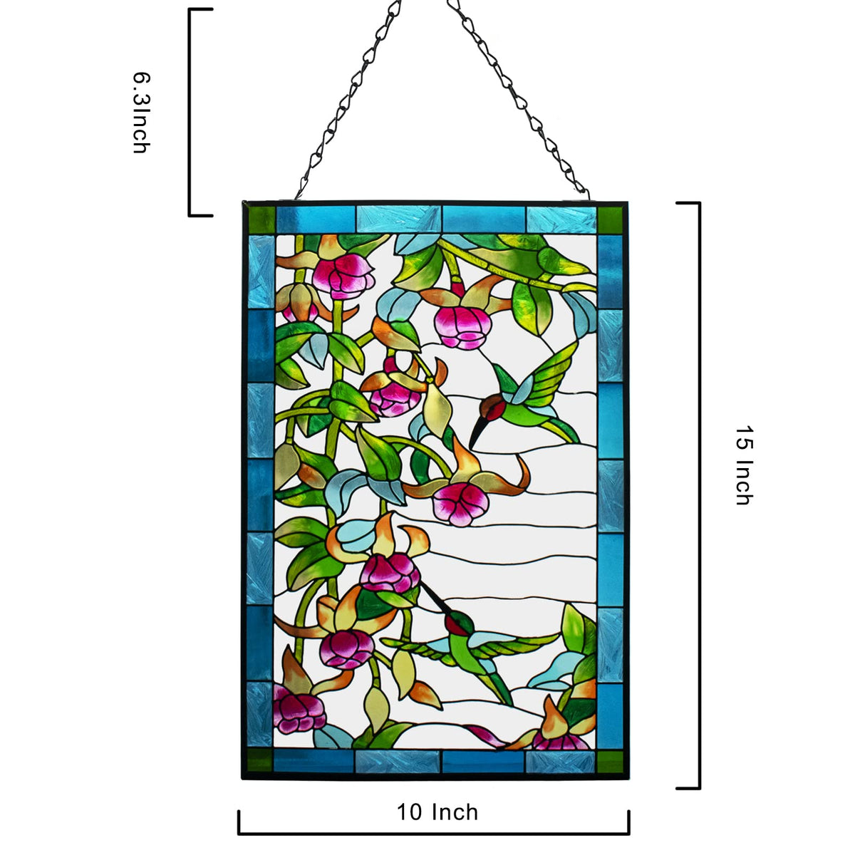 Detailed edge and colors of VEWOGARDEN hummingbird stained glass
