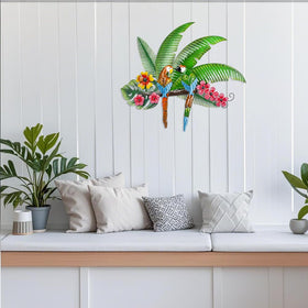 VEWOGARDEN parrot wall art shows two parrots perched on branches for outdoor charm
