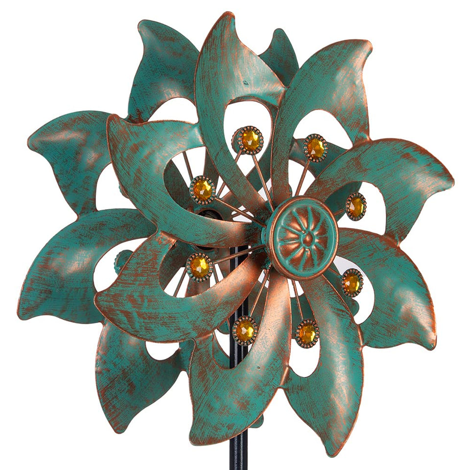 VEWOGARDEN wind spinner with double blades spinning in sunlight for colorful garden decor