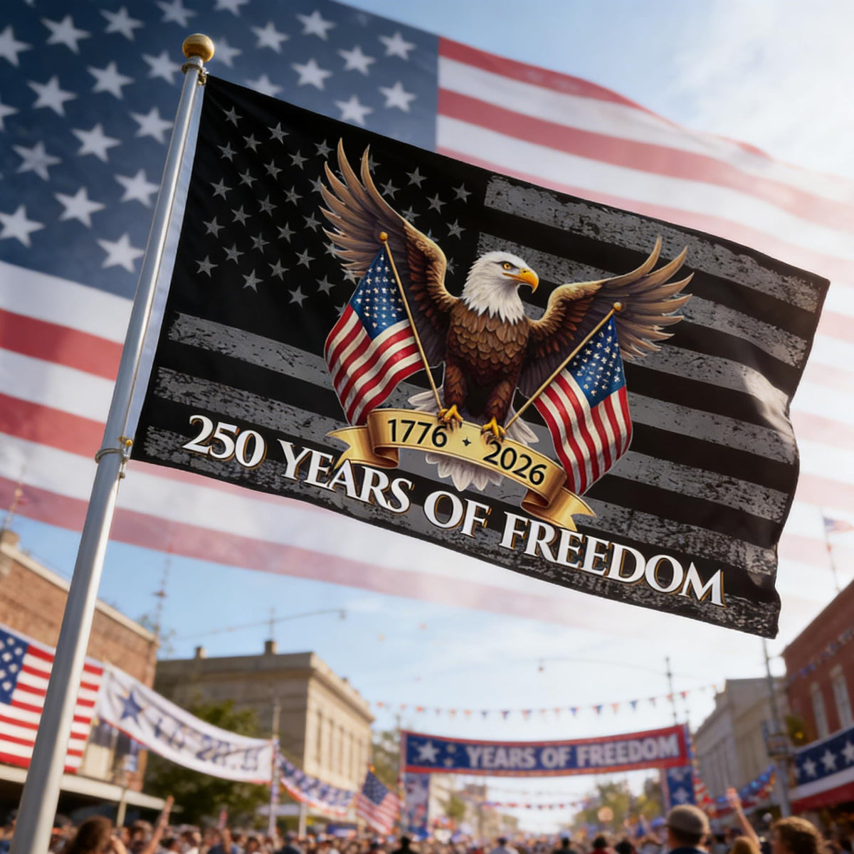 Veworn 250th anniversary flag wall hanging with bold print for striking decor