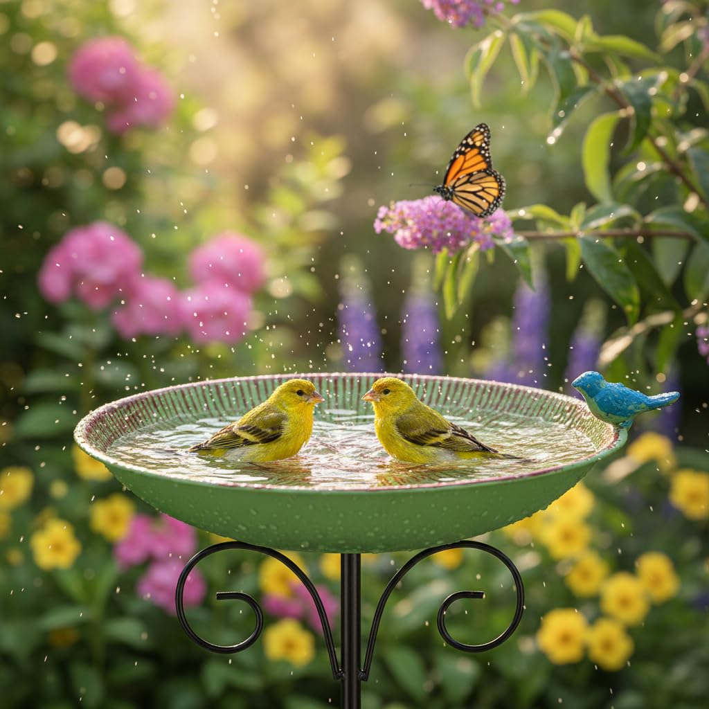 VEWOSTAR green bird bath features a smooth, easy-clean surface for hygiene.