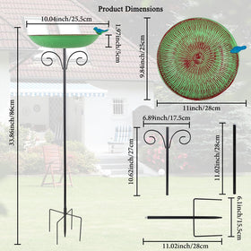 VEWOSTAR vintage green bird bath with a stake ensures stable garden water access.