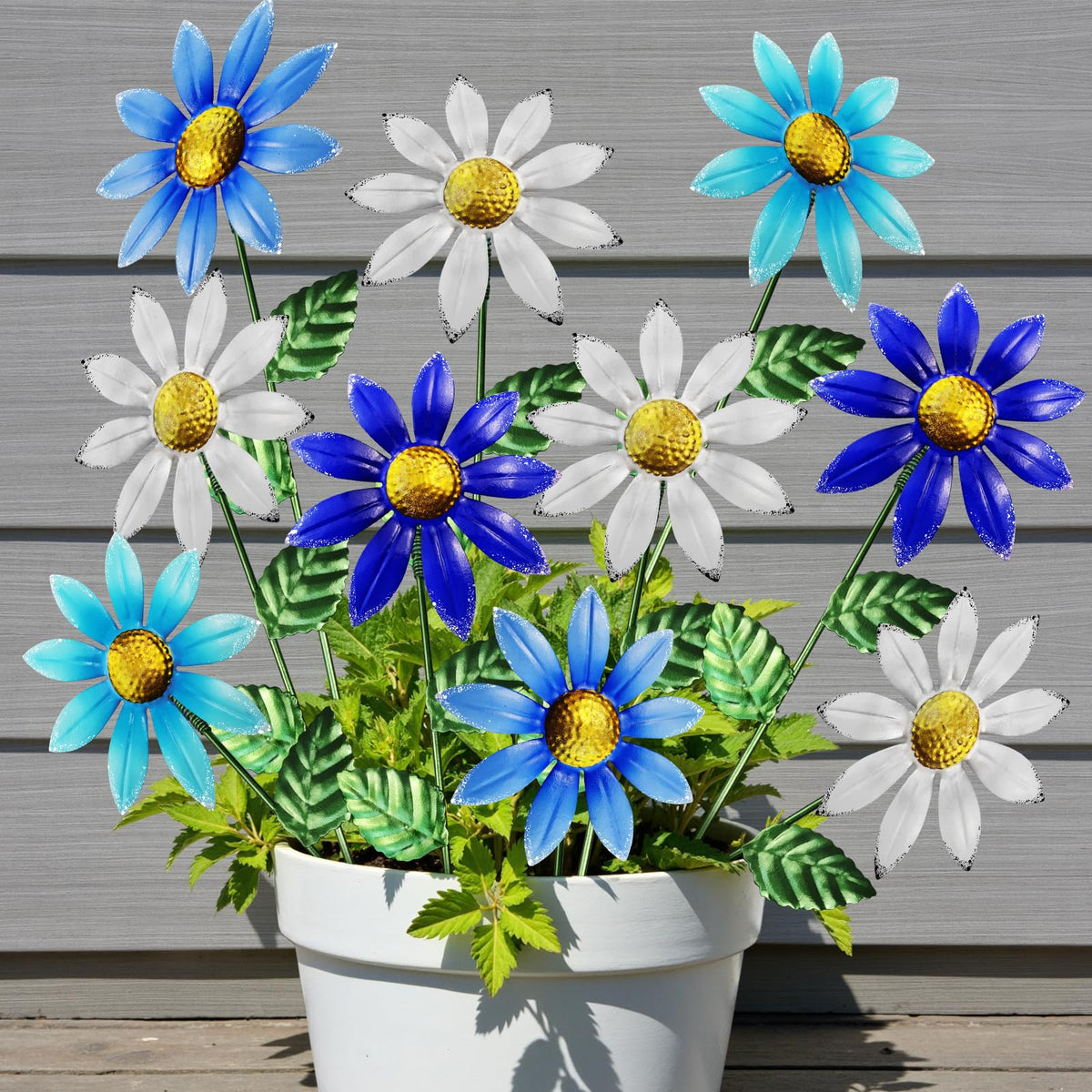 Vexercisehoop outdoor metal flowers on stakes brighten borders and year-round color