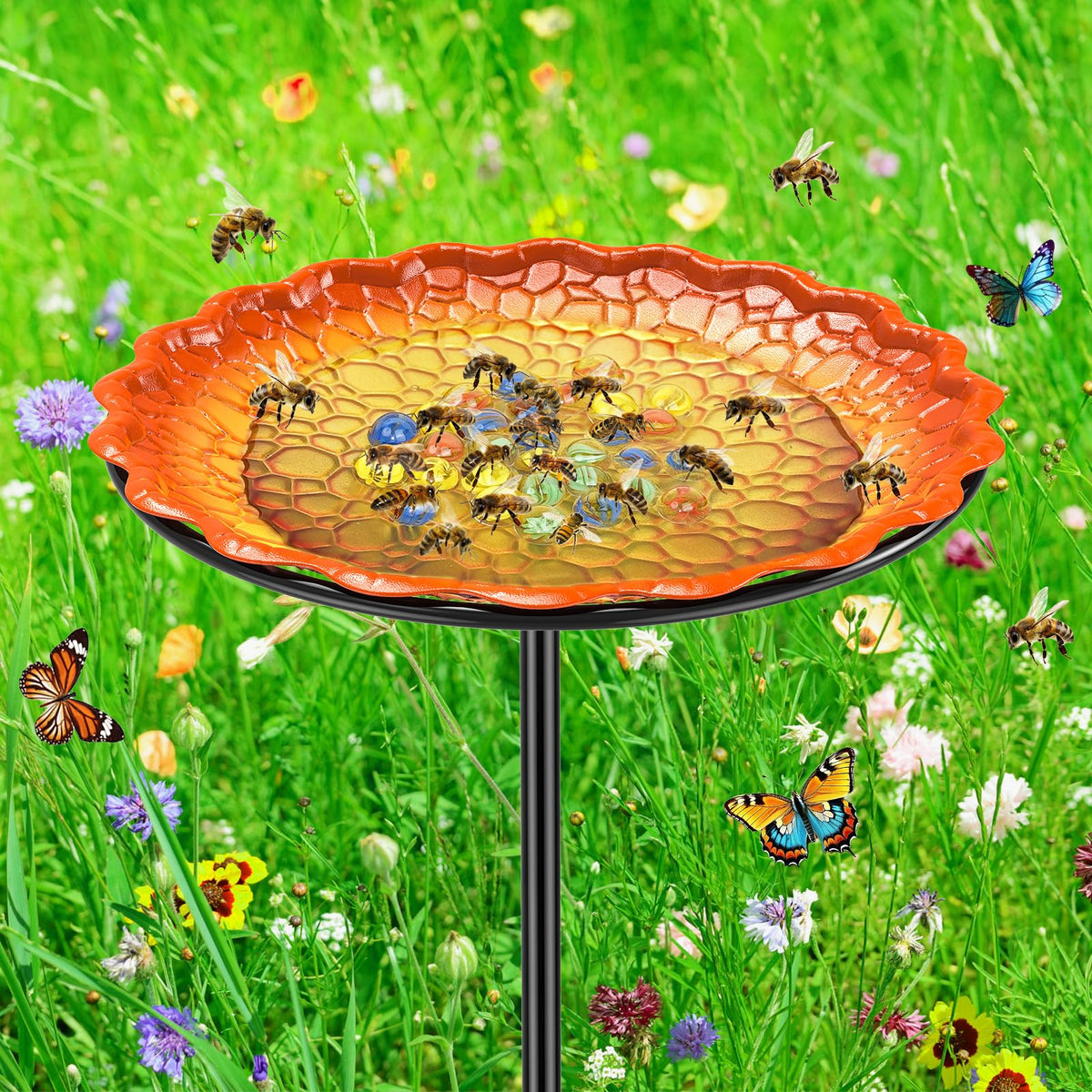 VeyFolzin.st Bee Butterflies Watering Station base provides stable outdoor support.