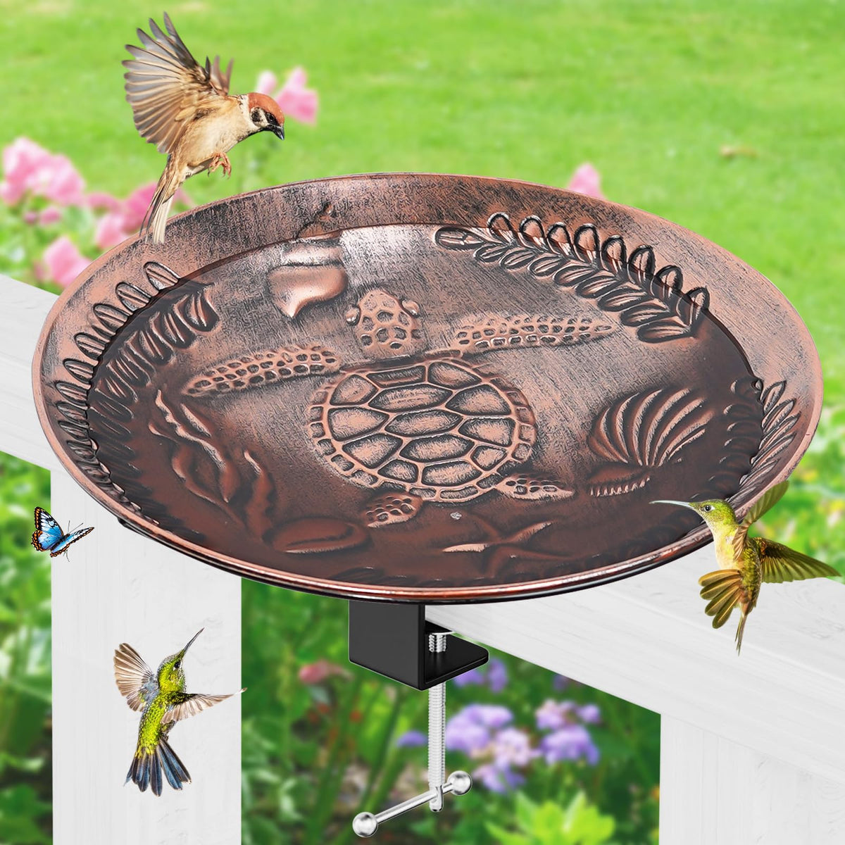 VeyFolzin.st deck-mounted birdbath with detachable bowl for easy cleaning and birds' water access