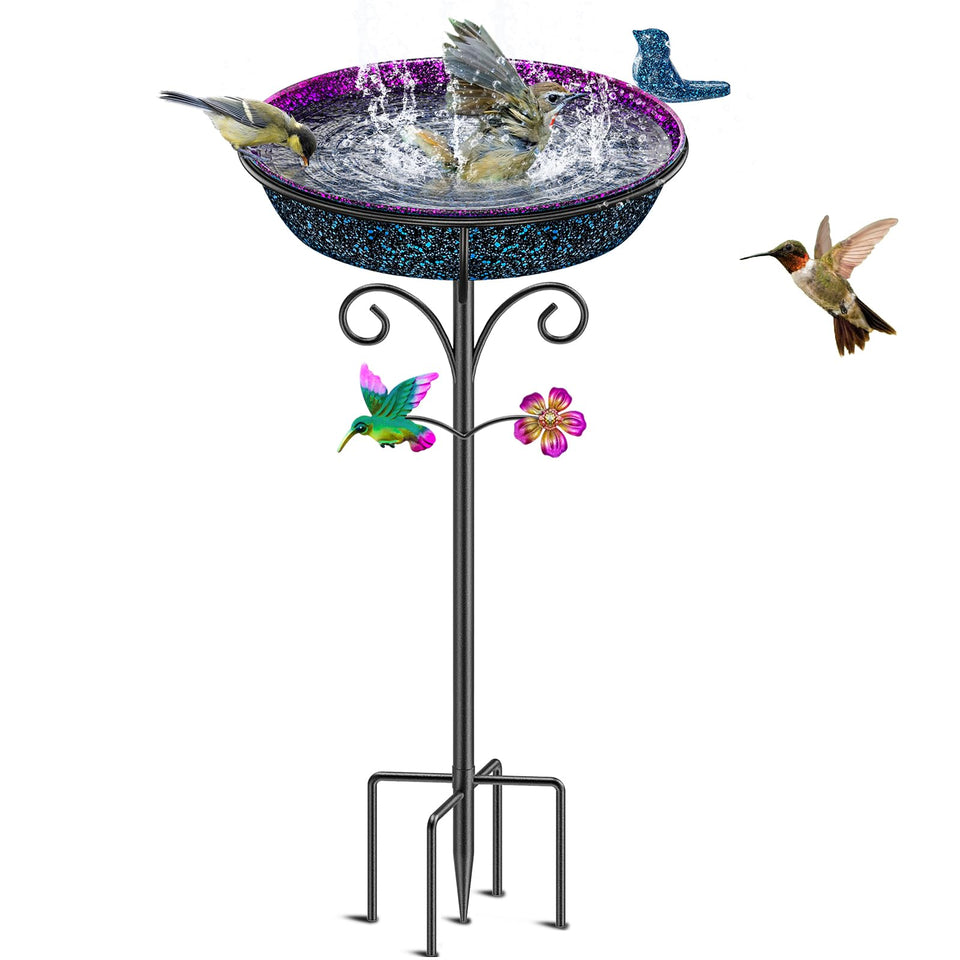 VeyFolzin.st metal bird bath gradient purple bowl invites wild birds to drink and bathe.