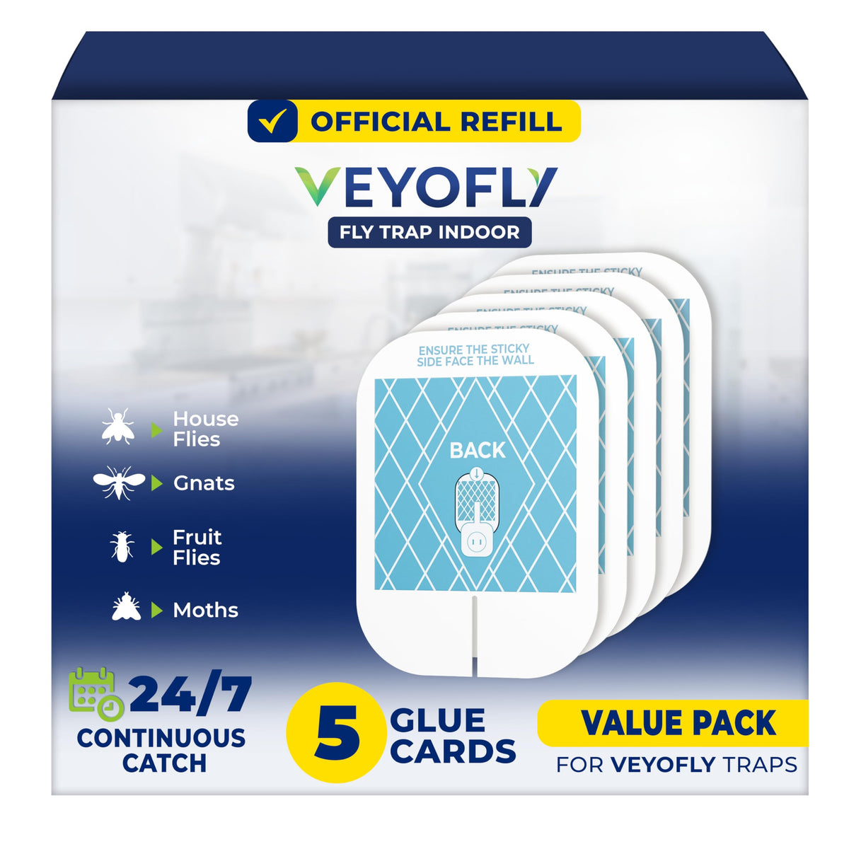 VEYOFLY indoor fly trap refill pack ready for quick plug-in replacement and continuous control
