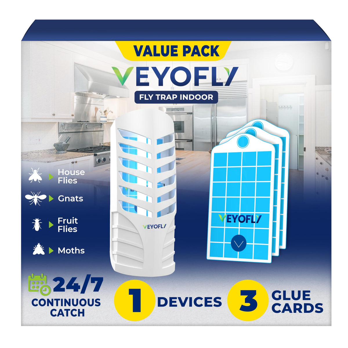 VEYOFLY fruit fly trap indoor device with blue-violet light attracts pests