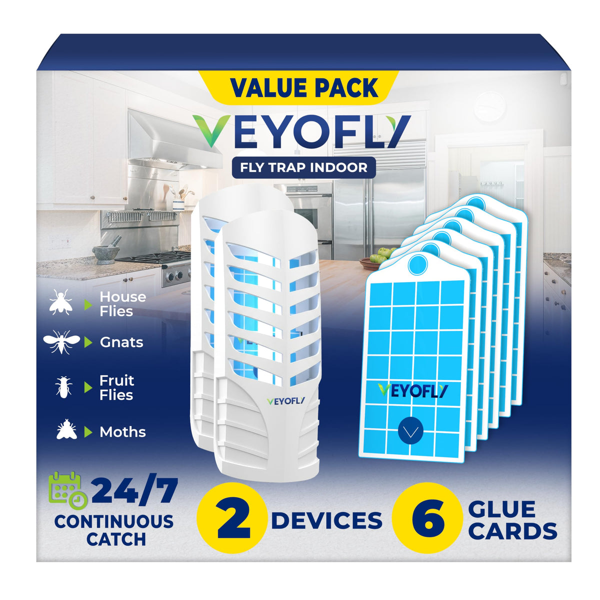 VEYOFLY indoor fly trap with two devices captures gnats and fruit flies safely