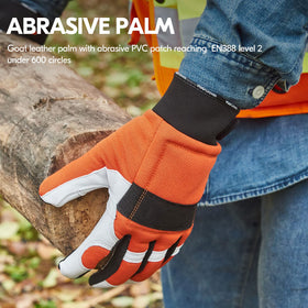 Vgo chainsaw gloves neoprene cuff shows secure closure for a snug fit