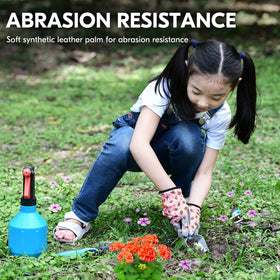 Vgo kids gardening gloves pink bee side view showing flexible wrist