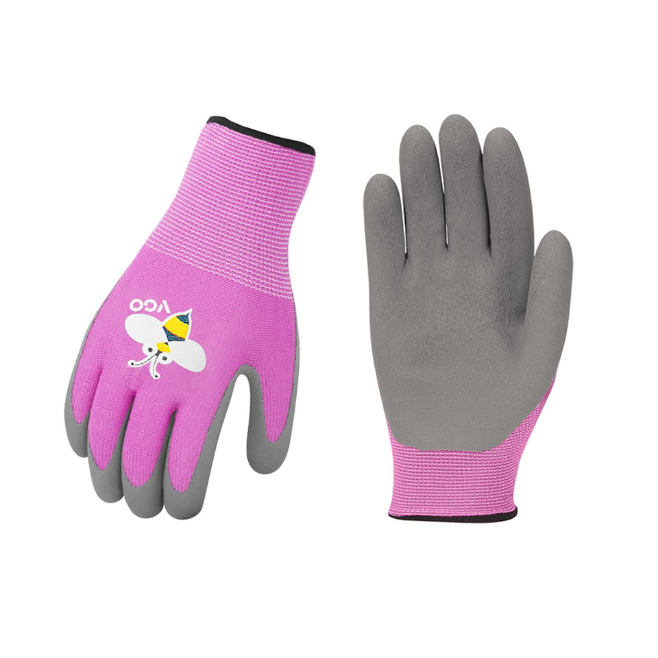 Vgo kids gardening gloves XXXS purple front view for better grip.