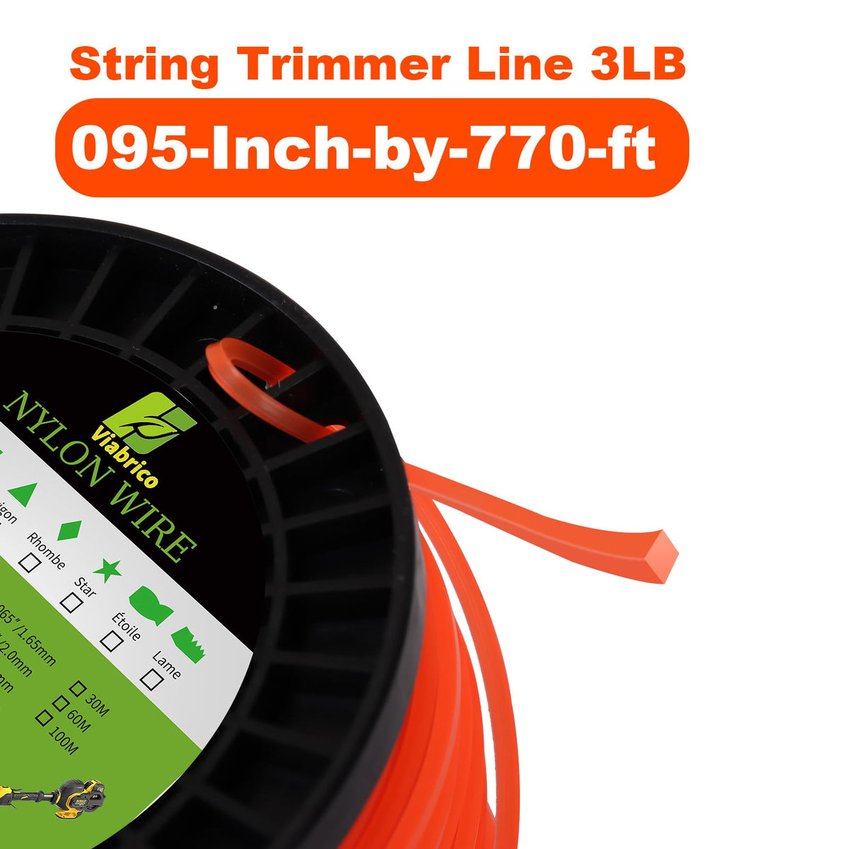 VIABRICO 095 square trimmer line on lawn enhances visibility in grass.