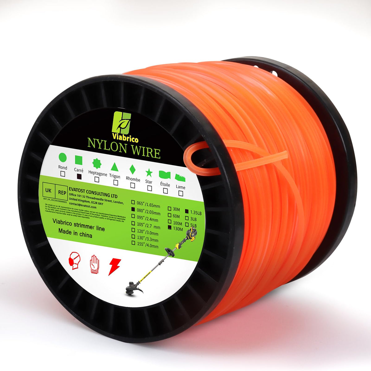VIABRICO square orange heavy-duty line packaging view for easy selection.