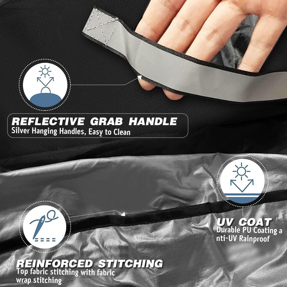 Viadom 30-inch bbq grill cover side view with straps for secure fit.