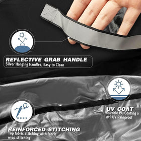 Viadom 30-inch bbq grill cover side view with straps for secure fit.