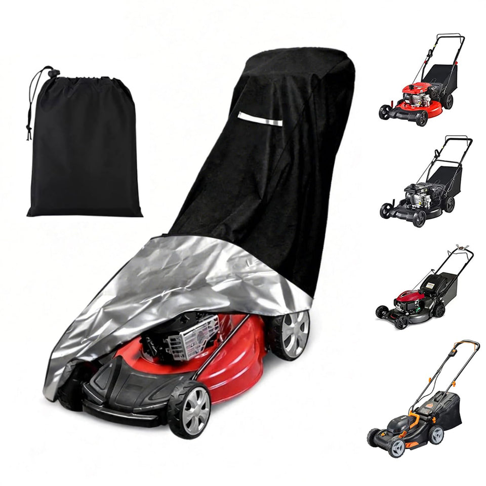 Viadom lawn mower cover front view protecting mower from sun and rain