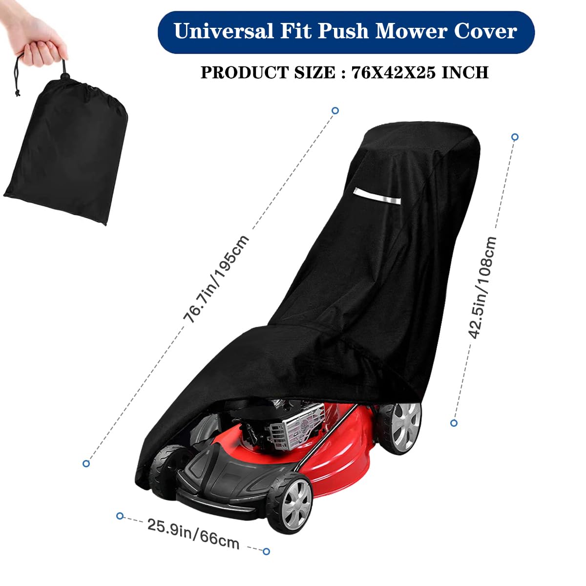 Viadom universal fit cover over various mower models for versatile protection