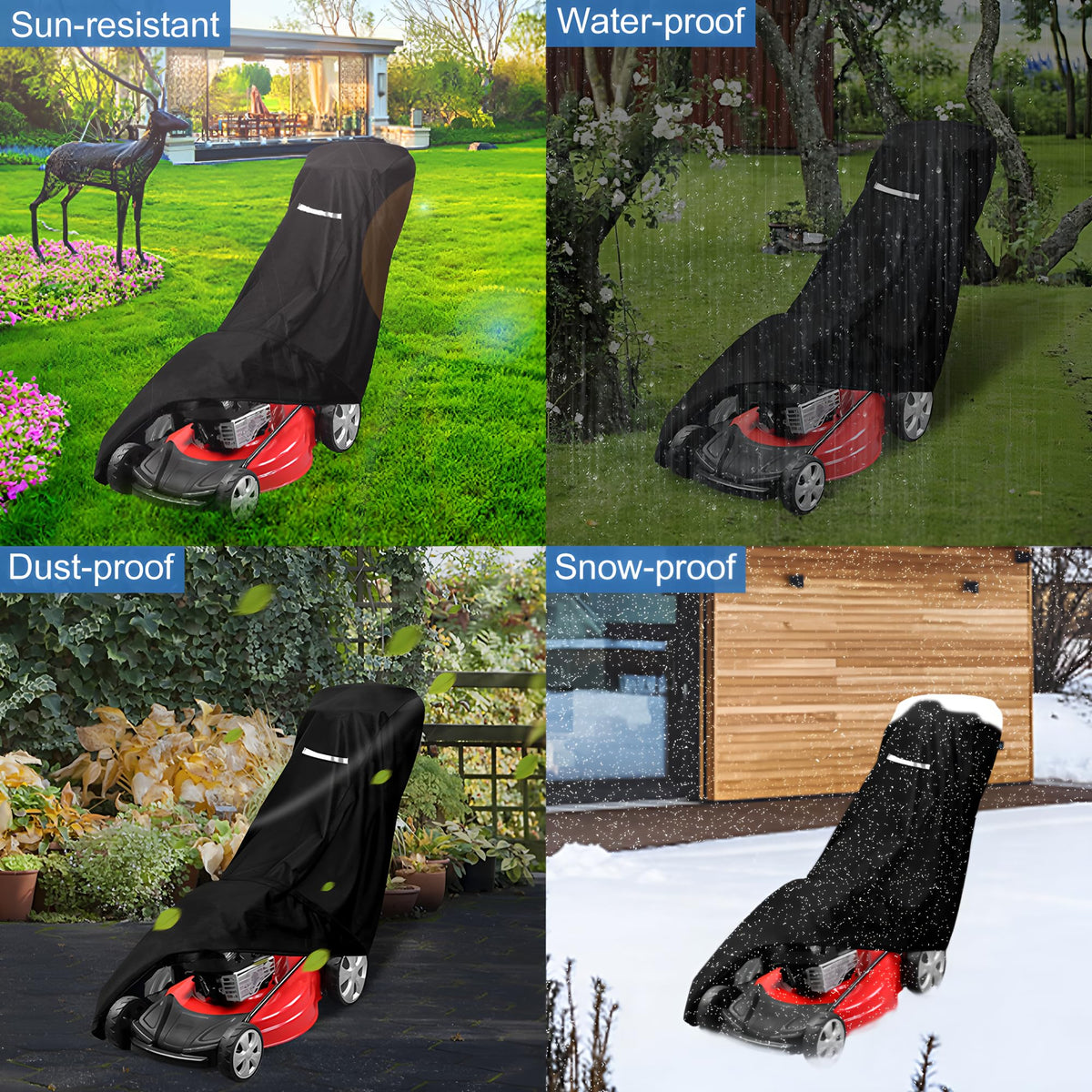 Viadom waterproof coating repels rain for a dry mower after wet days