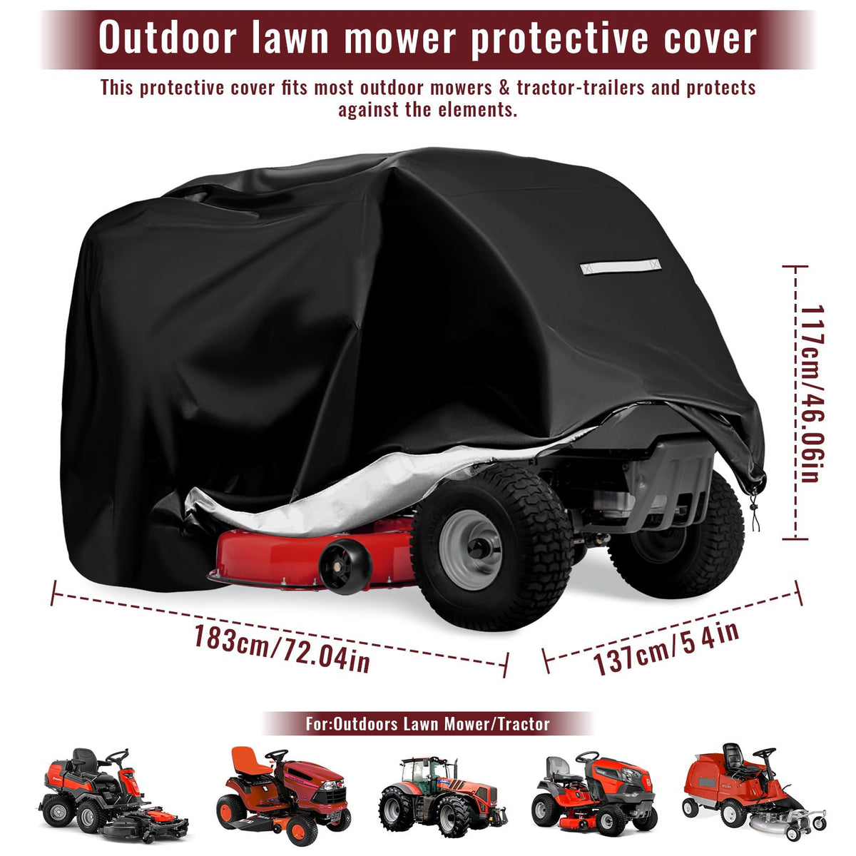 Viadom riding mower cover elastic hem for snug fit during storage